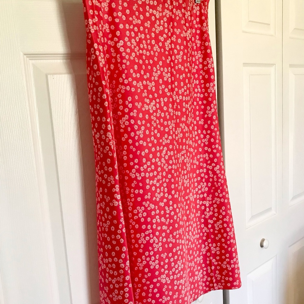 LOFT Orange and White A-Line Midi Skirt Cocktail